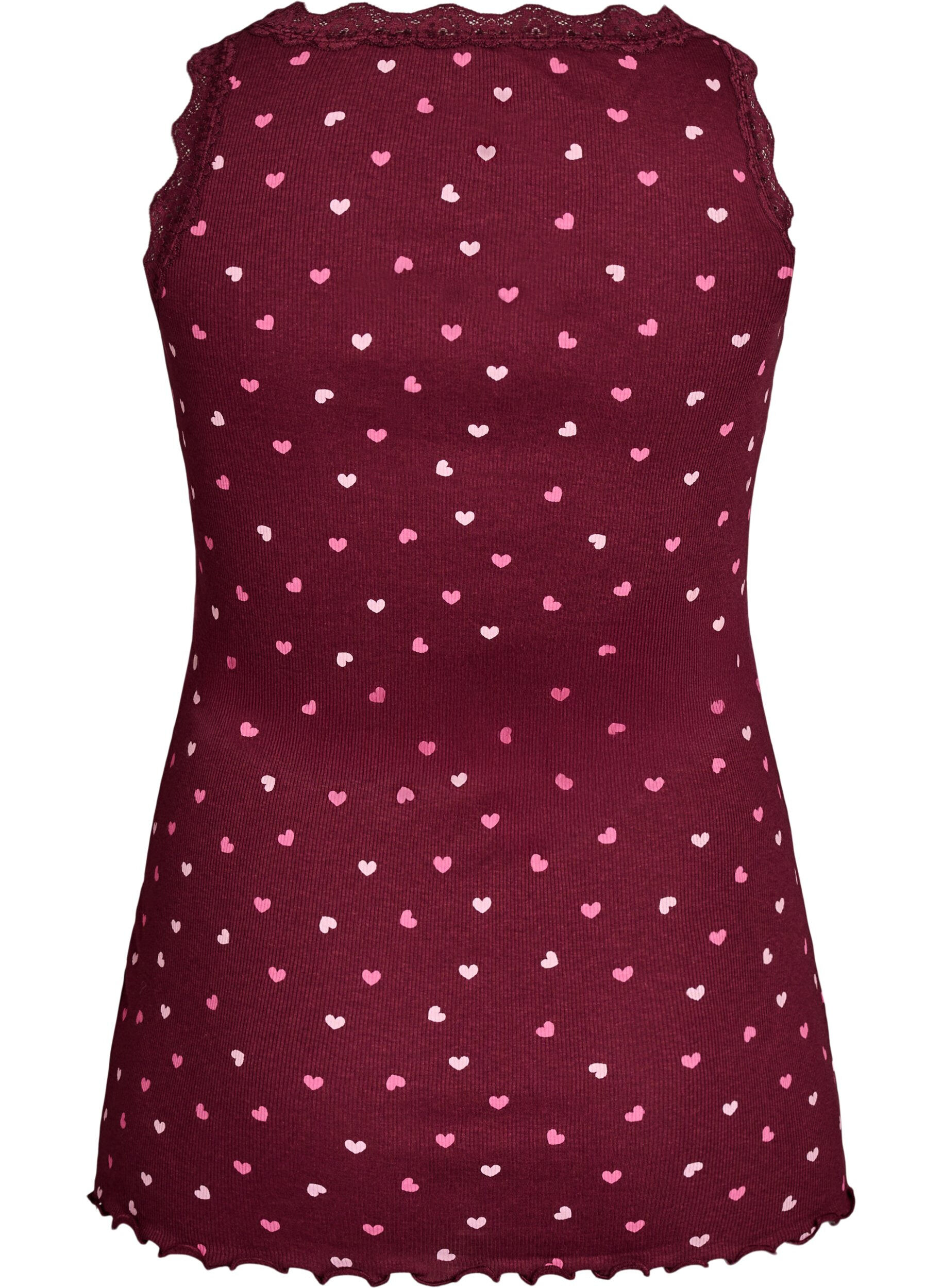 Zizzi Top avec imprim&eacute; et bord en dentelle, Bordeaux, Packshot image number 1