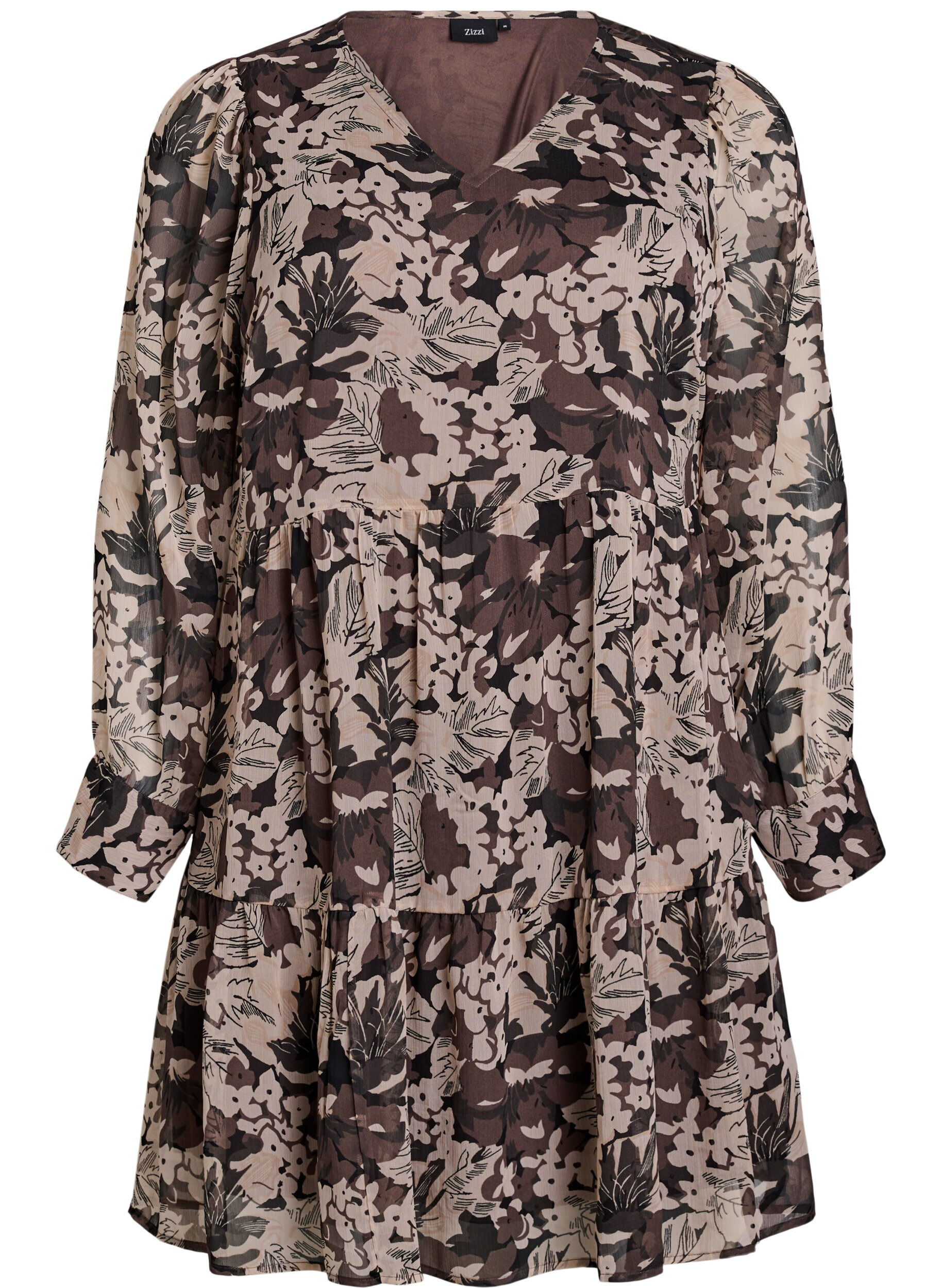 Zizzi Robe courte &agrave; coupe &eacute;vas&eacute;e avec imprim&eacute; floral, Noir, Packshot image number 0