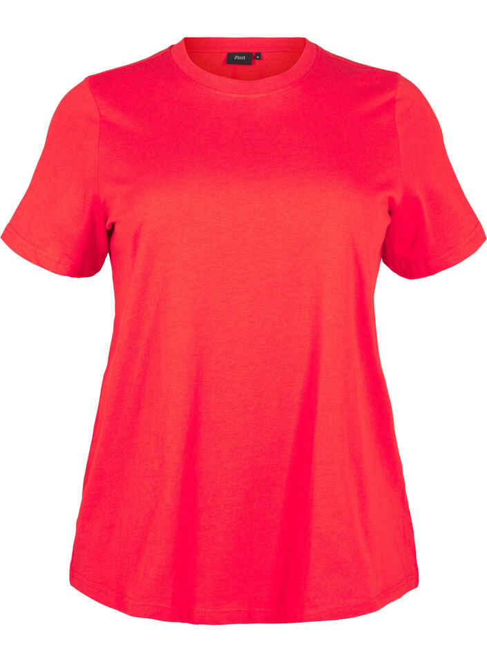 T-shirt basique en coton &agrave; col rond, Rouge, Packshot image number 0
