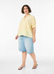 Blouse en m&eacute;lange de viscose textur&eacute;, avec manches courtes &agrave; volants, Jaune, Model image number 1