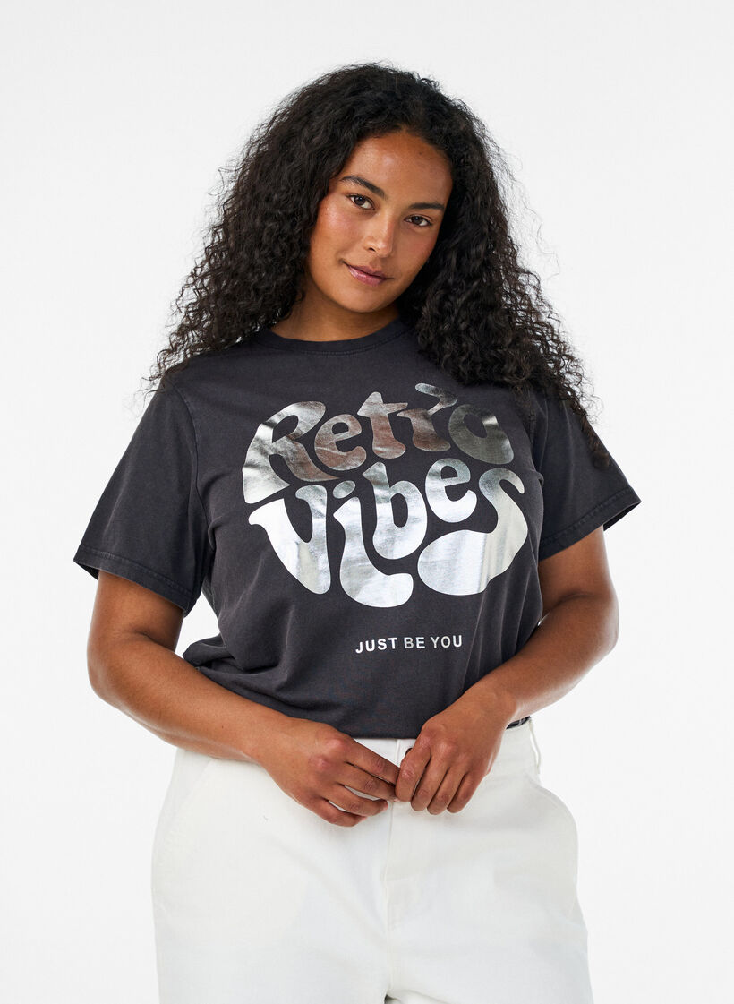 T-shirt graphique en coton bio, Noir, Model image number 0