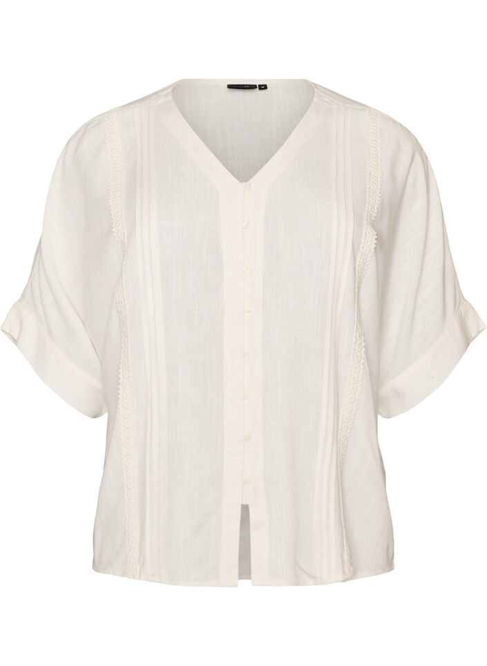 Blouse en viscose avec bordure crochet et boutons, Vanille, Packshot image number 0