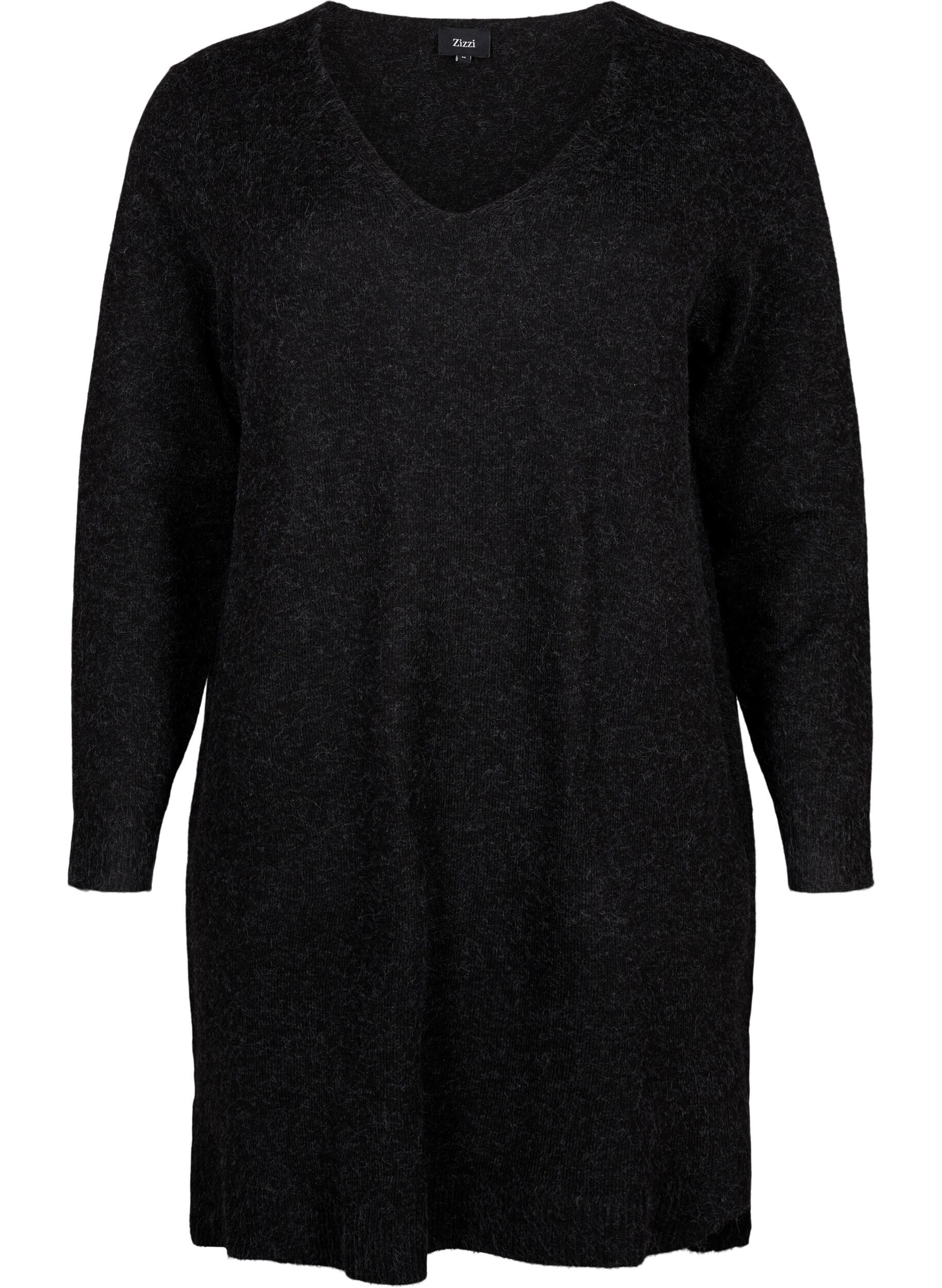 Zizzi Robe en tricot avec fente, Dark Grey Melange, Packshot image number 0