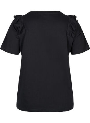 T-shirt en coton à volants et rivets, Black, Packshot image number 1