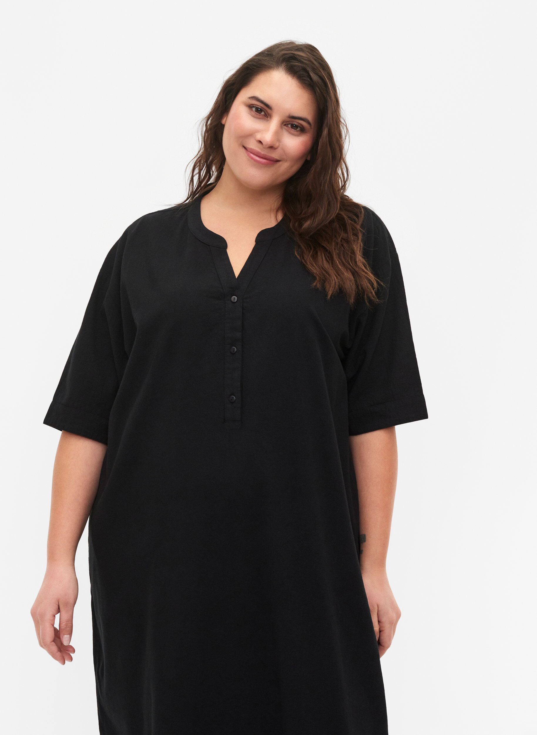 Zizzi FLASH - Robe midi &agrave; manches courtes en coton, Black, Model image number 2