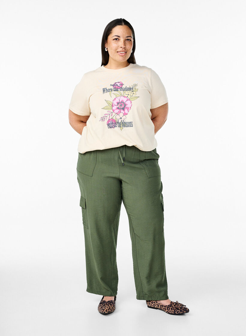 T-shirt en coton avec imprimé, Beige, Model image number 1