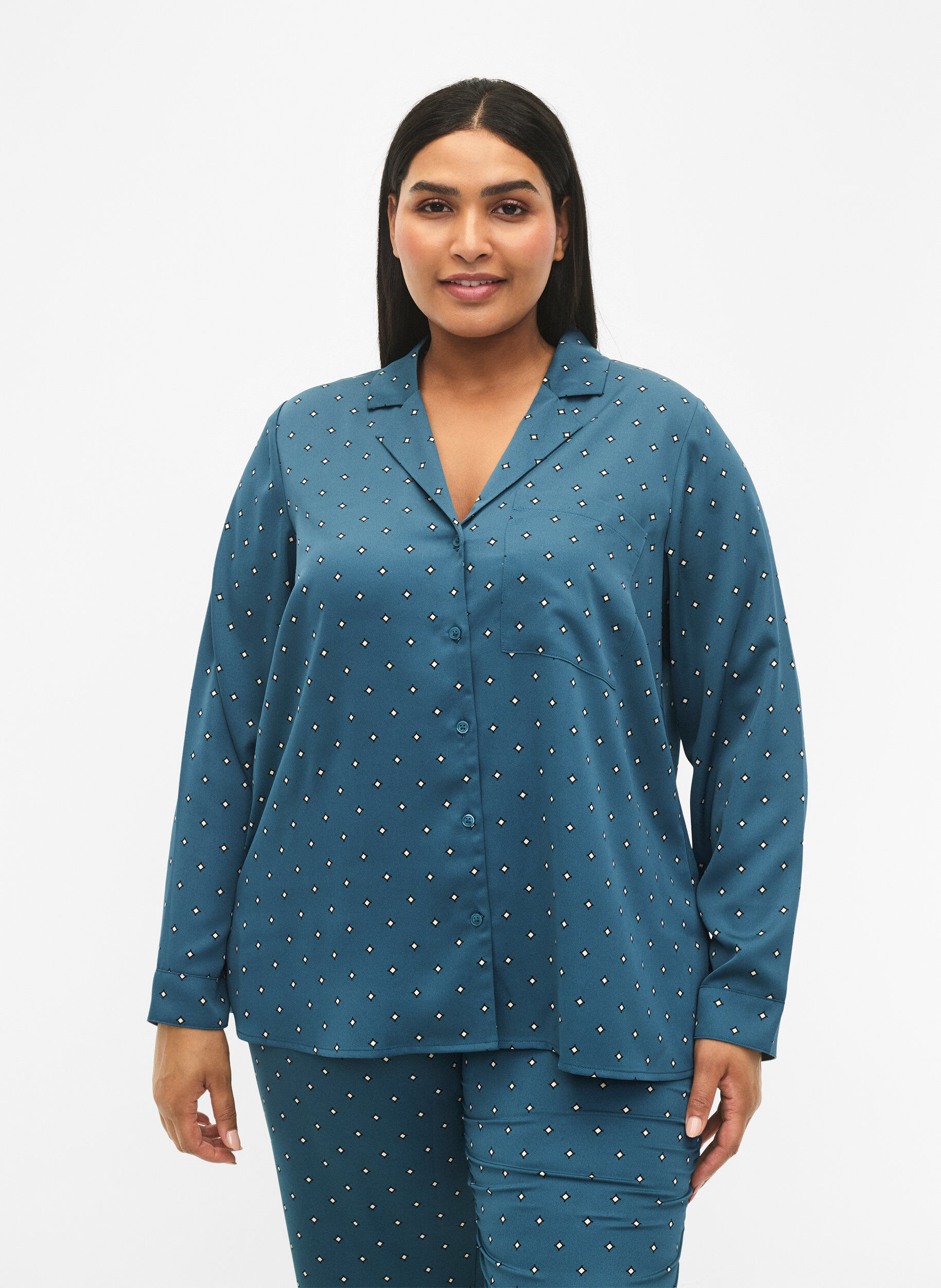 Zizzi Chemise de nuit avec imprim&eacute;, Vert fonc&eacute;, Model image number 0