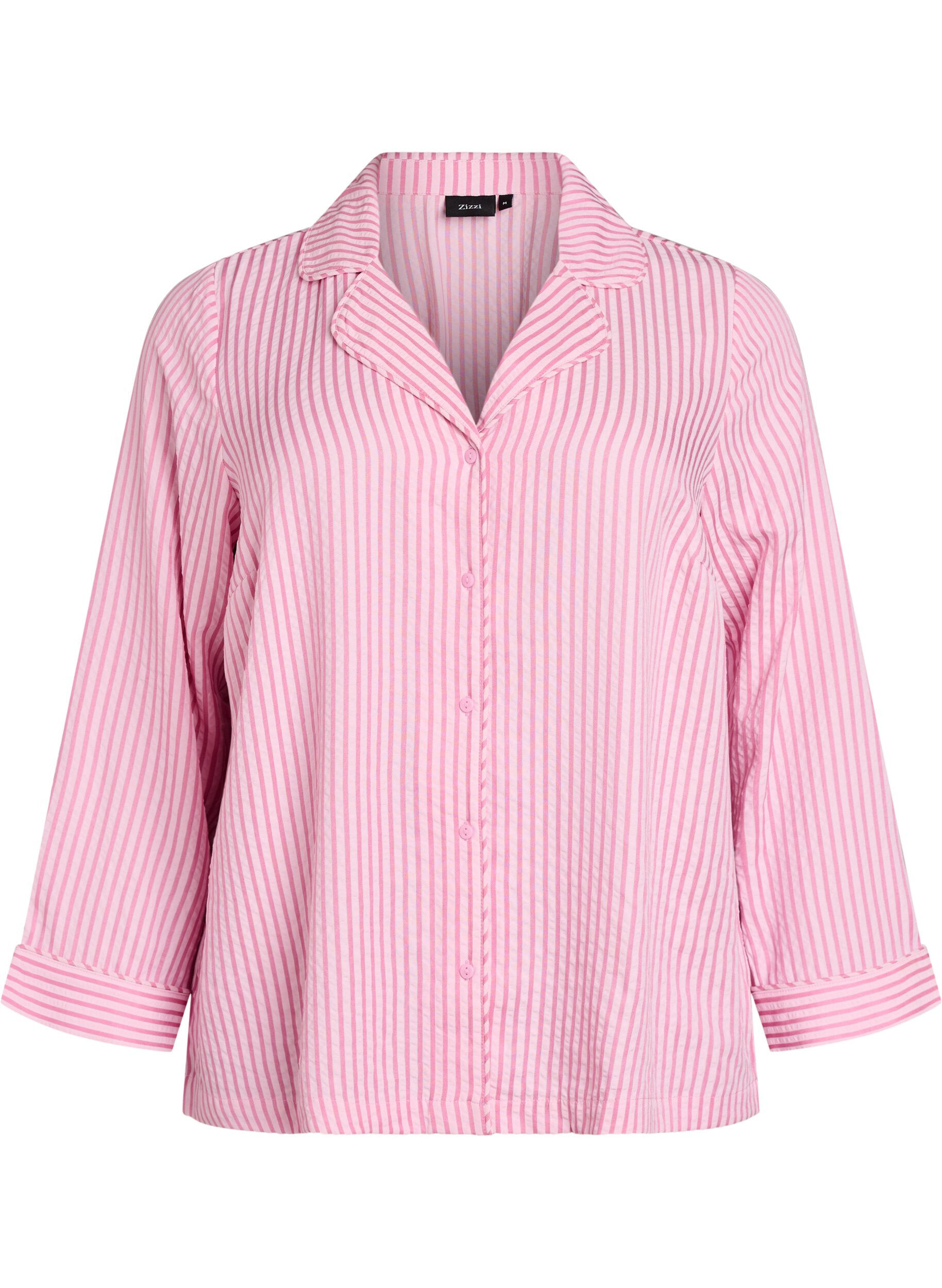 Zizzi Chemise de pyjama en seersucker &agrave; manches longues, Rose, Packshot image number 0