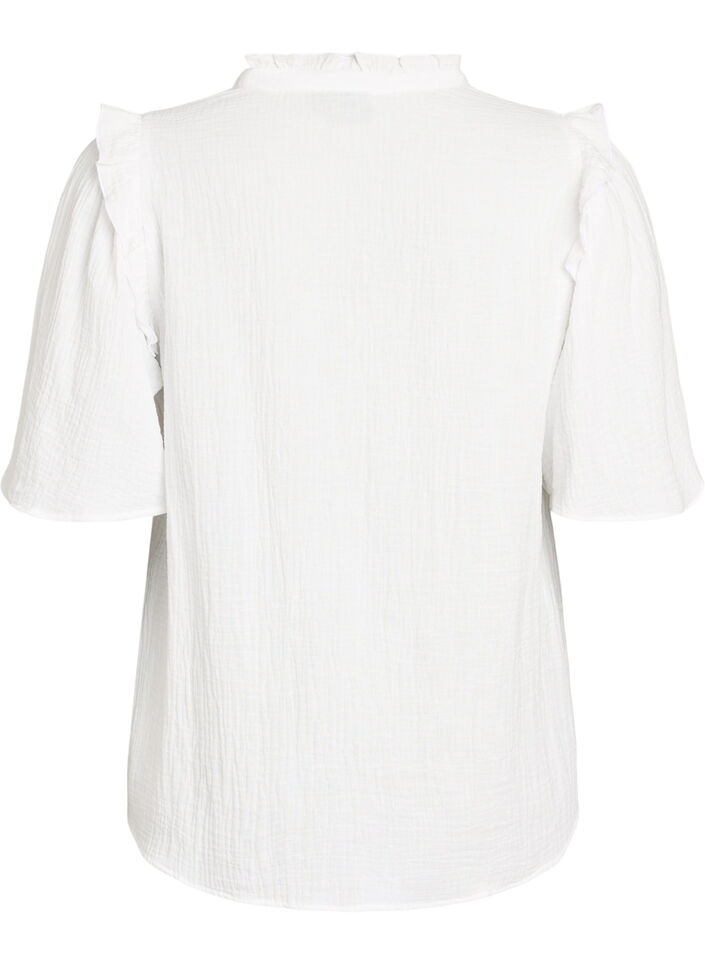Blouse en mousseline de coton avec broderie anglaise et manches 1/2, Blanc, Packshot image number 1