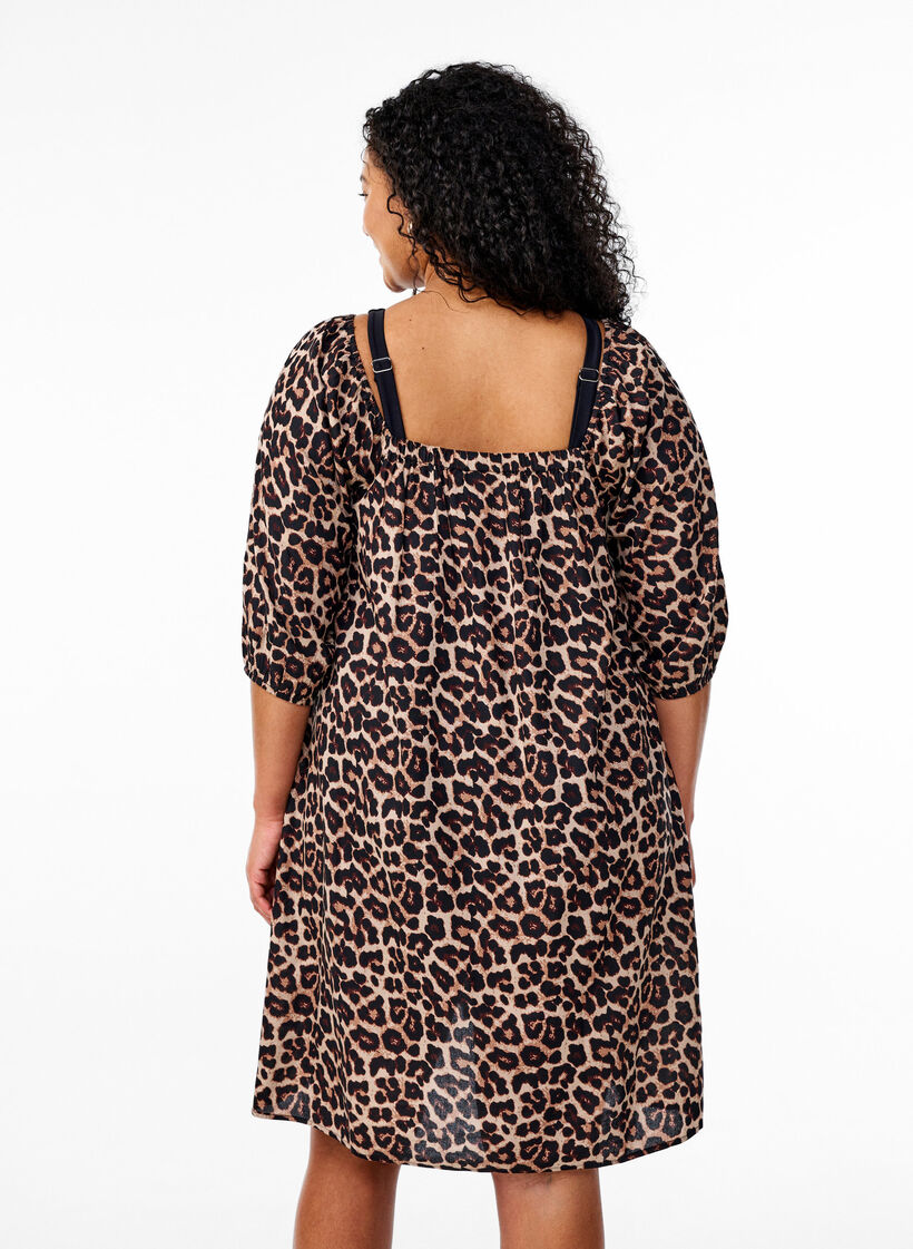 Robe de plage en viscose avec un imprim&eacute;, Beige, Model image number 2