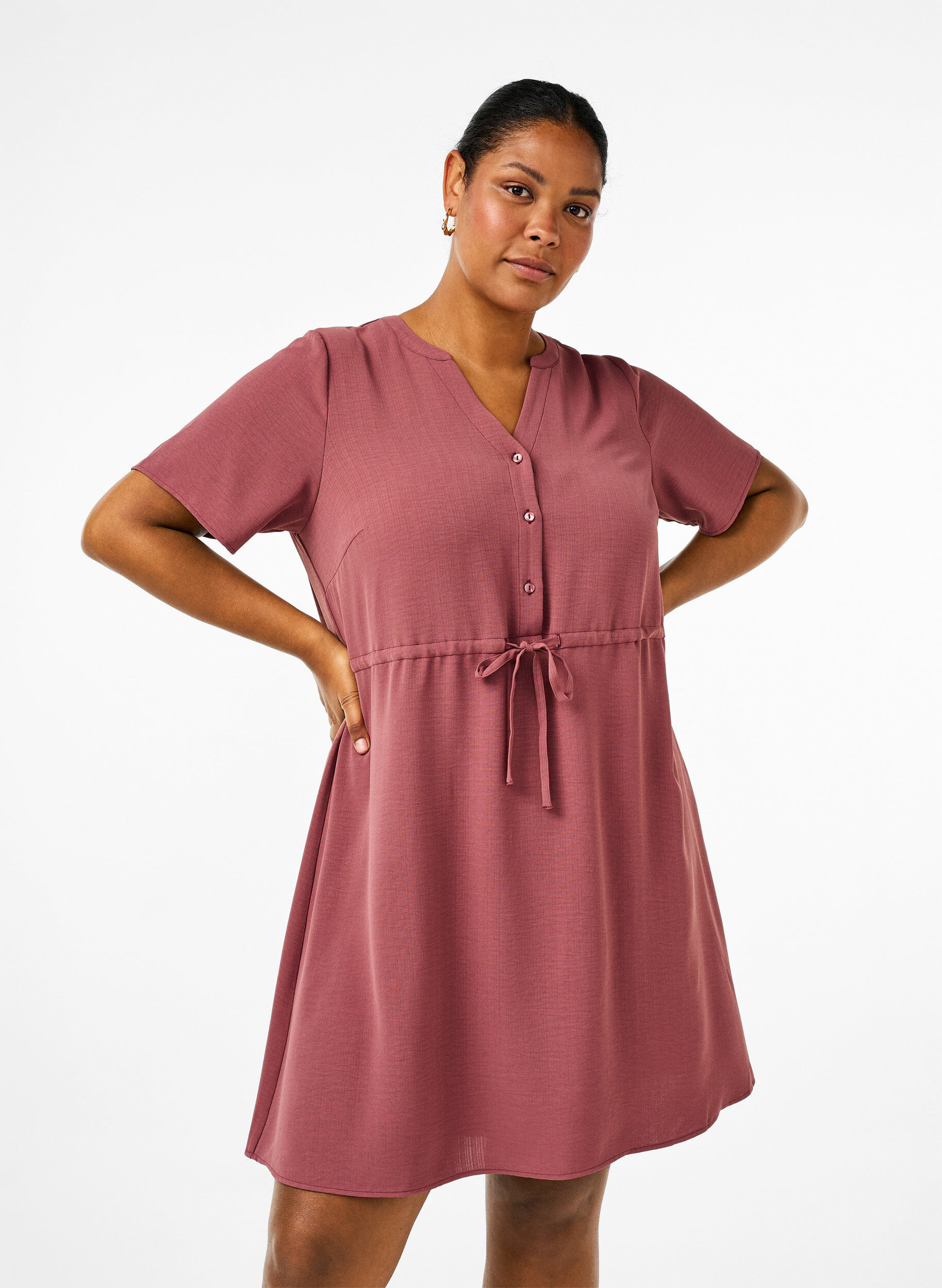 Zizzi Robe &agrave; manches courtes avec ceinture &agrave; nouer, Rose Brown, Model image number 0