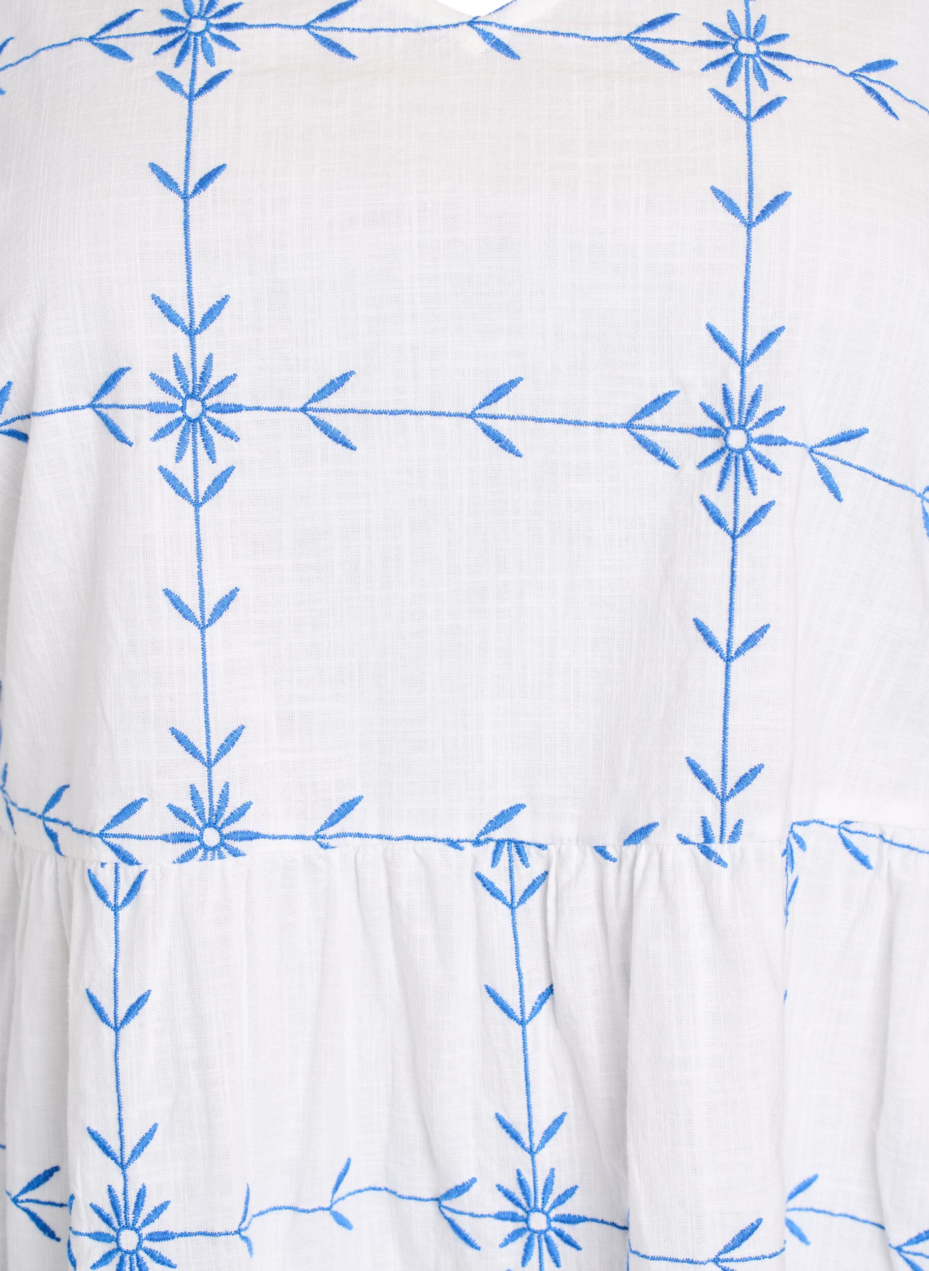 Zizzi Robe courte &agrave; col en V et broderie, Blanc, Packshot image number 2