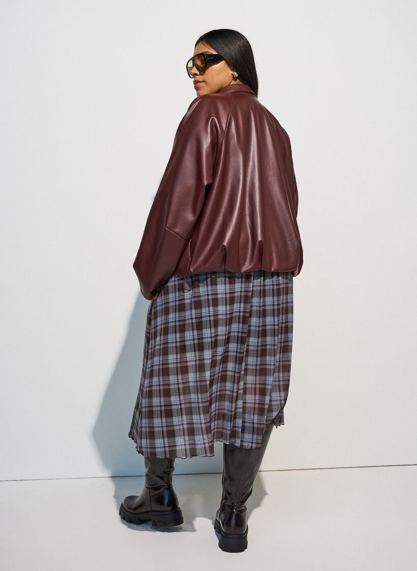 Bomber en similicuir avec ourlet &agrave; cordon de serrage, Marron, Model image number 2
