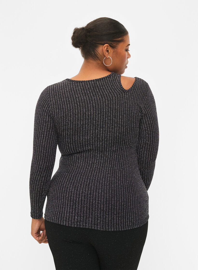 Blouse à manches longues avec découpe et paillettes, B. w. Silver Stripes, Model image number 1