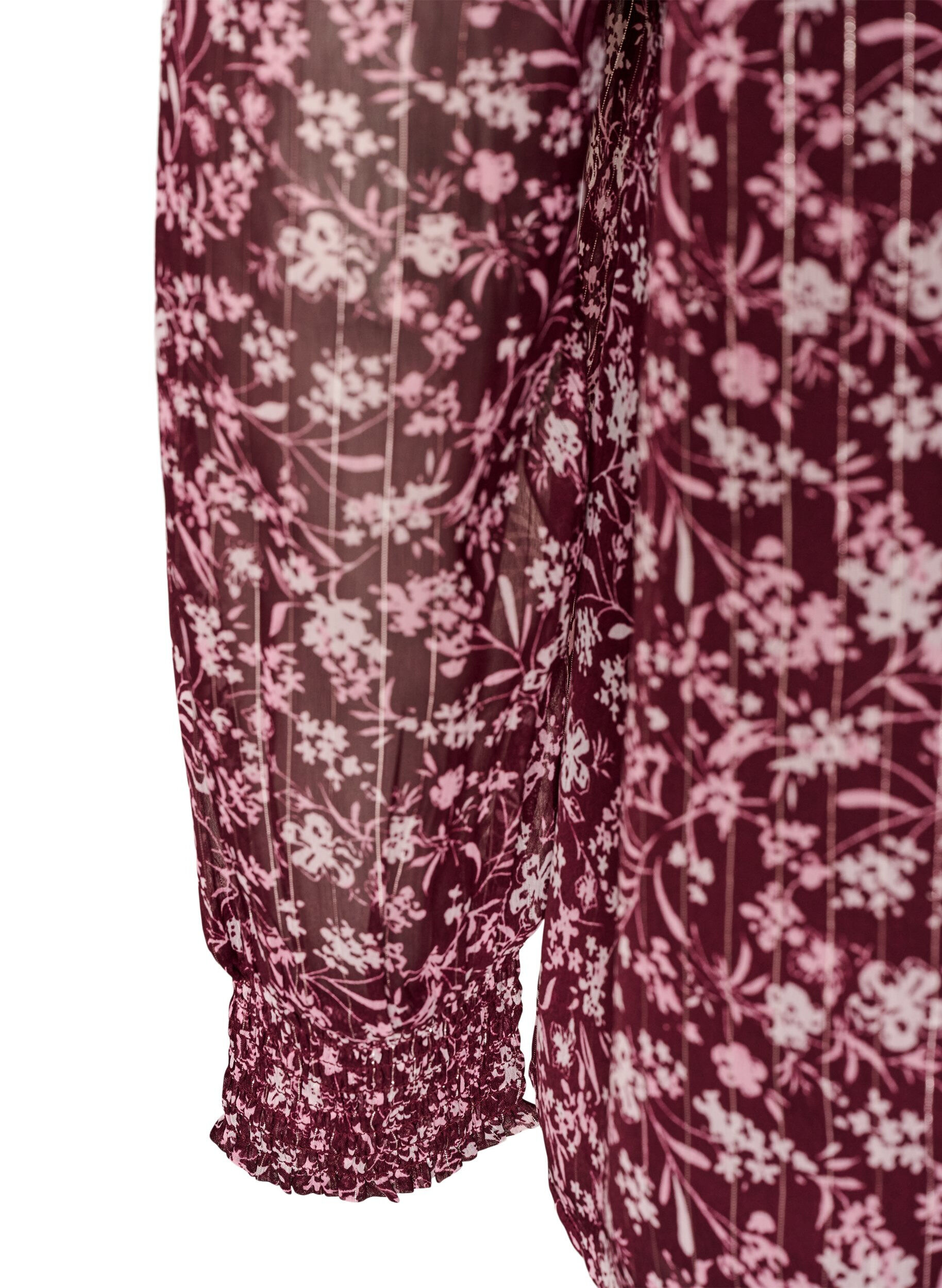 ZizziChemisier &agrave; imprim&eacute; floral et fil paillet&eacute;, Bordeaux, Packshot image number 3