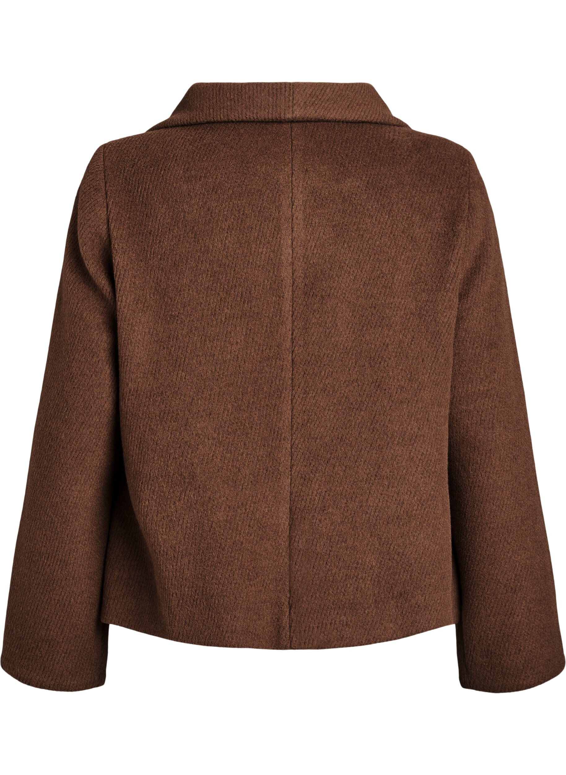 Zizzi Veste courte avec col et boutons recouverts de tissu, Marron, Packshot image number 1