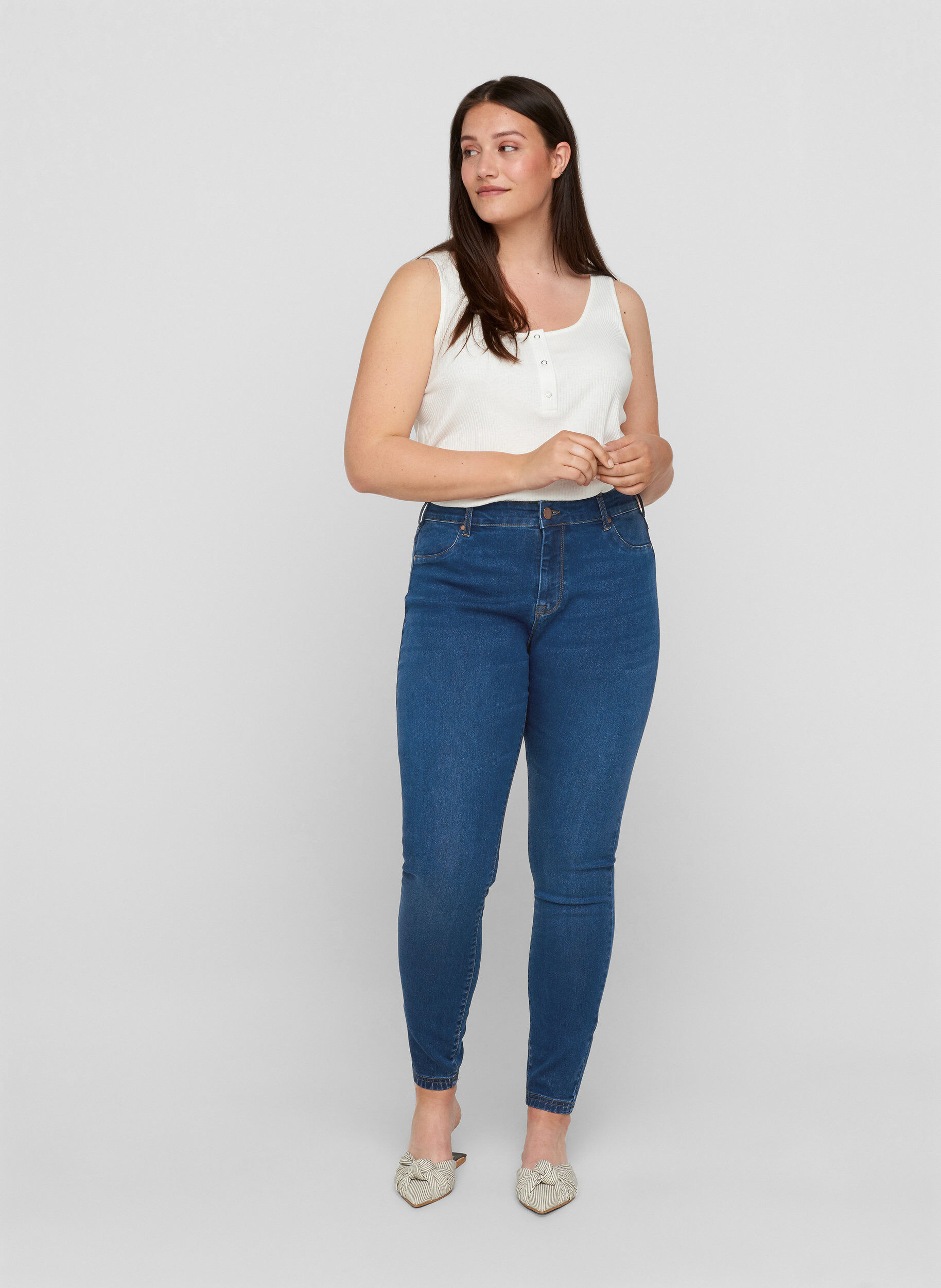 Zizzi Jegging en coton m&eacute;lang&eacute;, Blue denim, Model image number 0