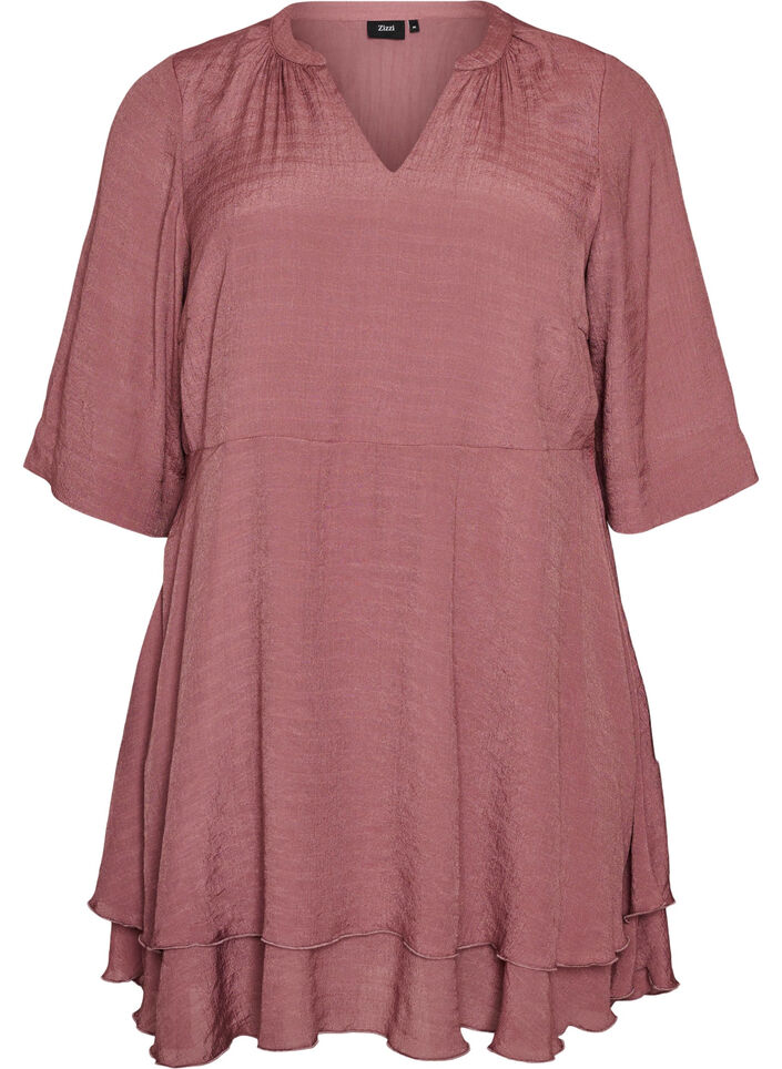 Robe coupe &eacute;vas&eacute;e avec volants &eacute;tag&eacute;s, Rose, Packshot image number 0