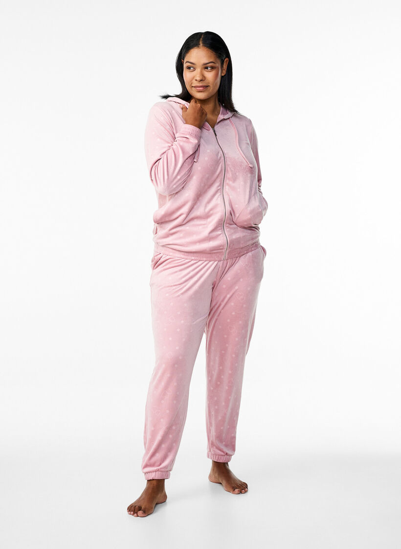 Pantalon en velours à pois et cœurs, Rose, Model image number 0