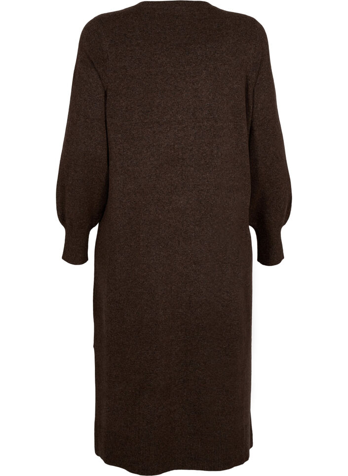 Robe en maille &agrave; manches longues et col en V, Marron, Packshot image number 1