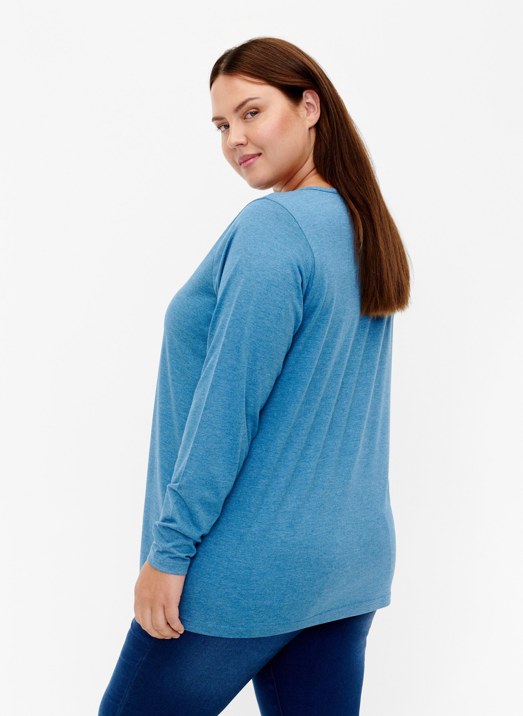 Zizzi Blouse &agrave; manches longues en m&eacute;lange, Legion Blue Mel., Model image number 1