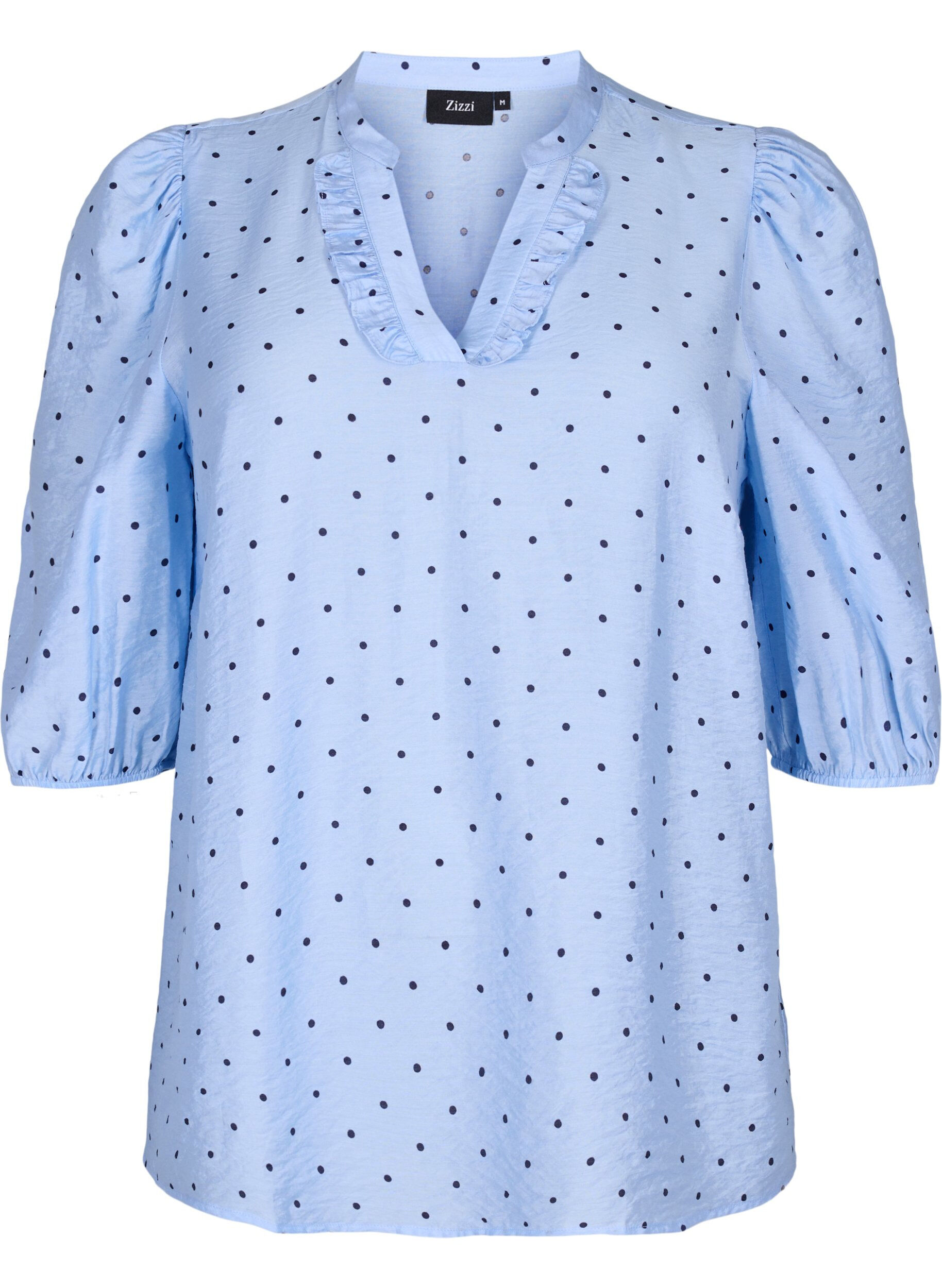 Zizzi Blouse &agrave; pois &agrave; manches 3/4 en viscose, Light Blue Dot, Packshot image number 0