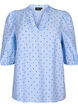 Blouse à pois à manches 3/4 en viscose, Light Blue Dot, Packshot image number 0