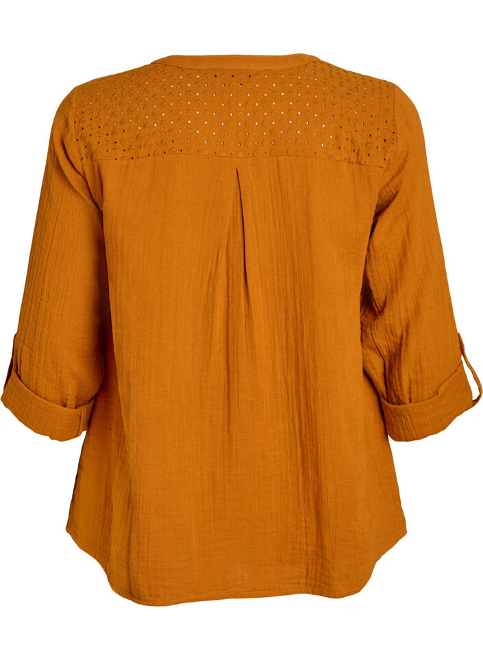 Blouse en mousseline de coton avec broderie anglaise, Orange, Packshot image number 1