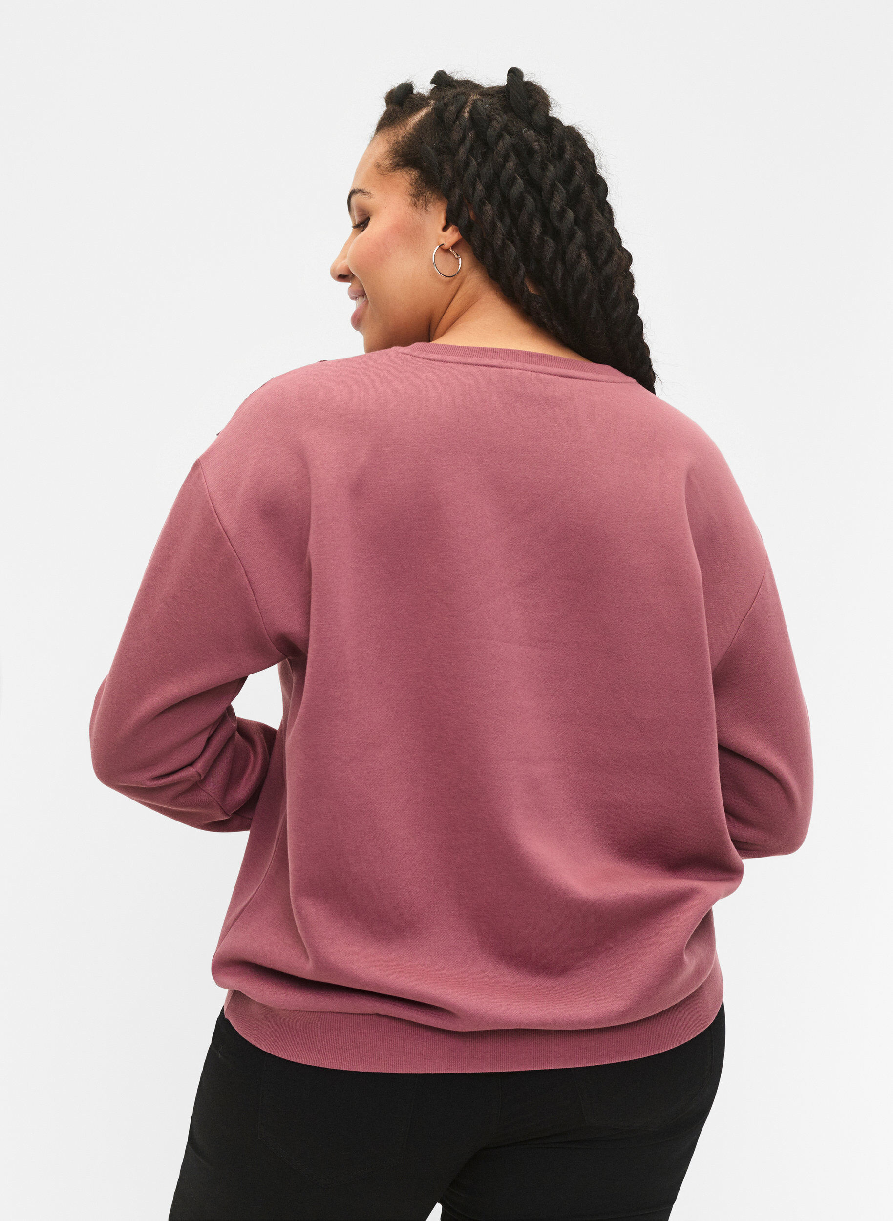 Zizzi Sweatshirt avec volants et d&eacute;tail de crochet, Rose Brown, Model image number 1