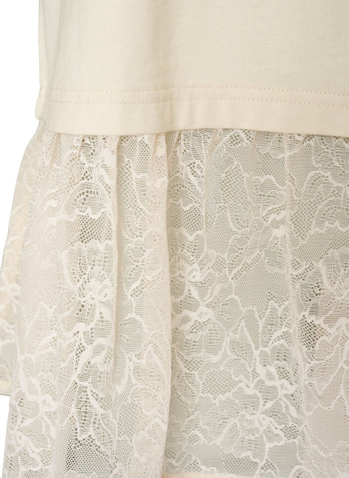 T-shirt ample avec large bordure en dentelle, Vanille, Packshot image number 3