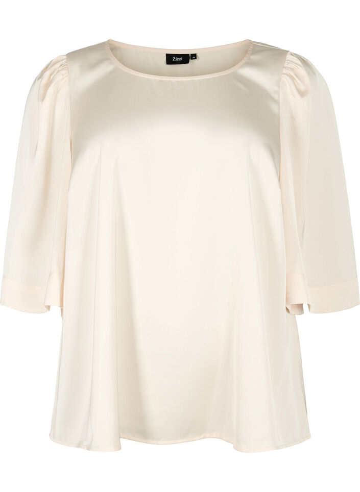 Blouse en satin avec manches mi-longues, Champagne, Packshot image number 0