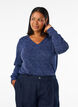 Blouse en jersey avec col en V et manches longues, Bleu, Model image number 0