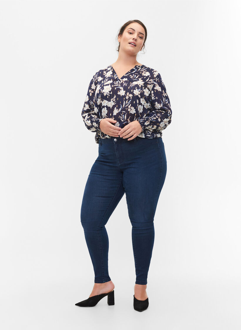 Jeggings en coton m&eacute;lang&eacute;, Dark blue denim, Model image number 0