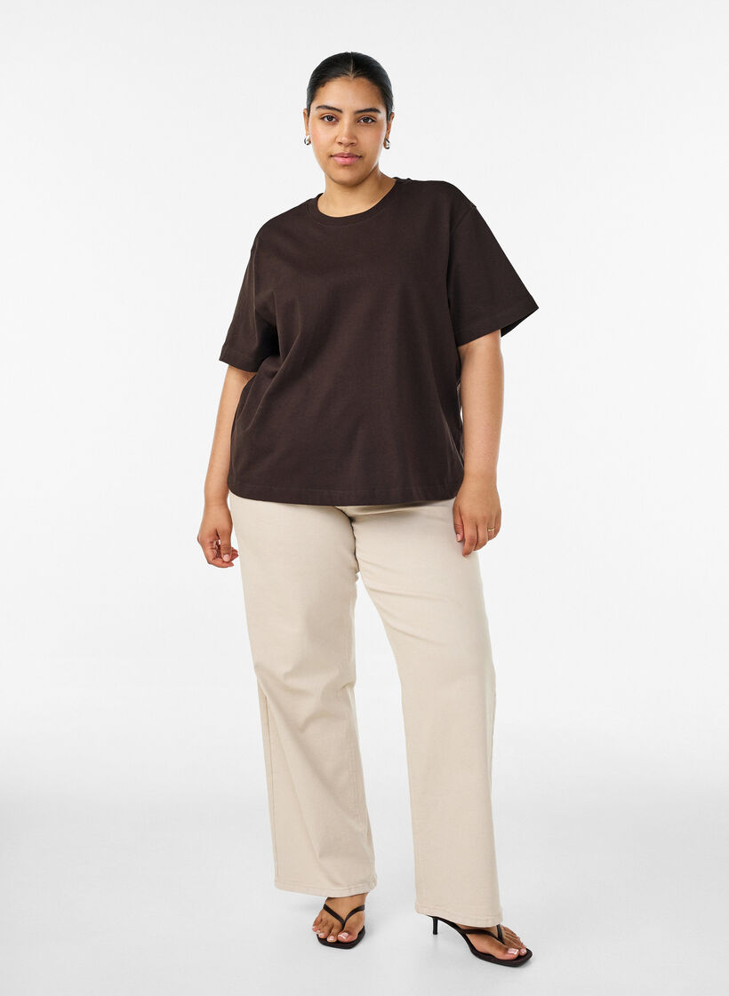 T-shirt coupe boxy en coton, Marron, Model image number 1