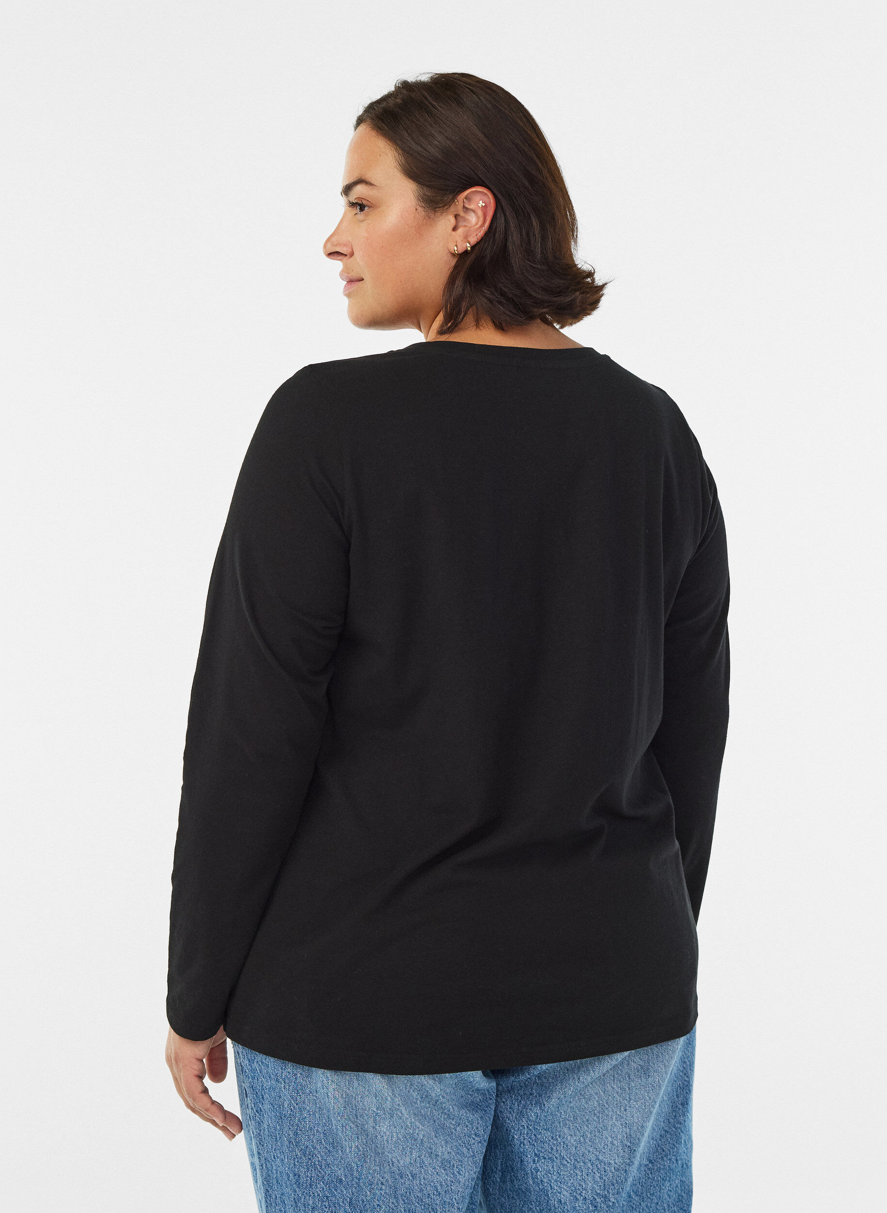 ZizziBlouse basique en jersey &agrave; manches longues, Noir, Model image number 2