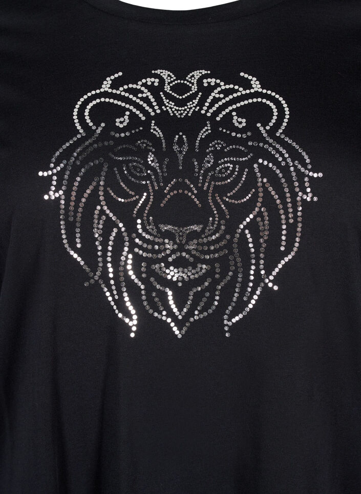 T-shirt en coton avec impression, Black w. Silverlion, Packshot image number 2