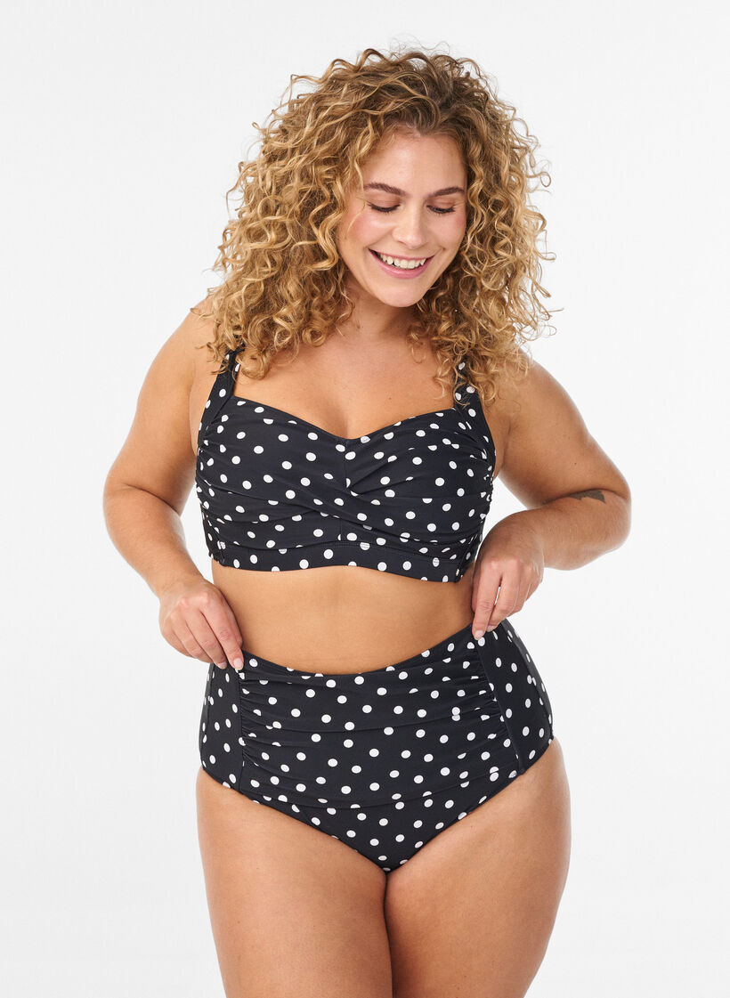 Culotte de bikini imprim&eacute;e et taille haute, Noir, Model image number 0