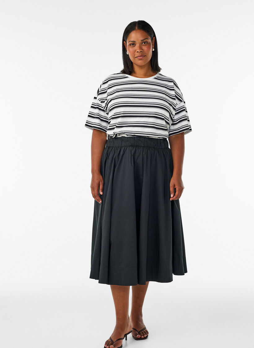 Jupe midi ample &agrave; coupe &eacute;vas&eacute;e, Noir, Model image number 1