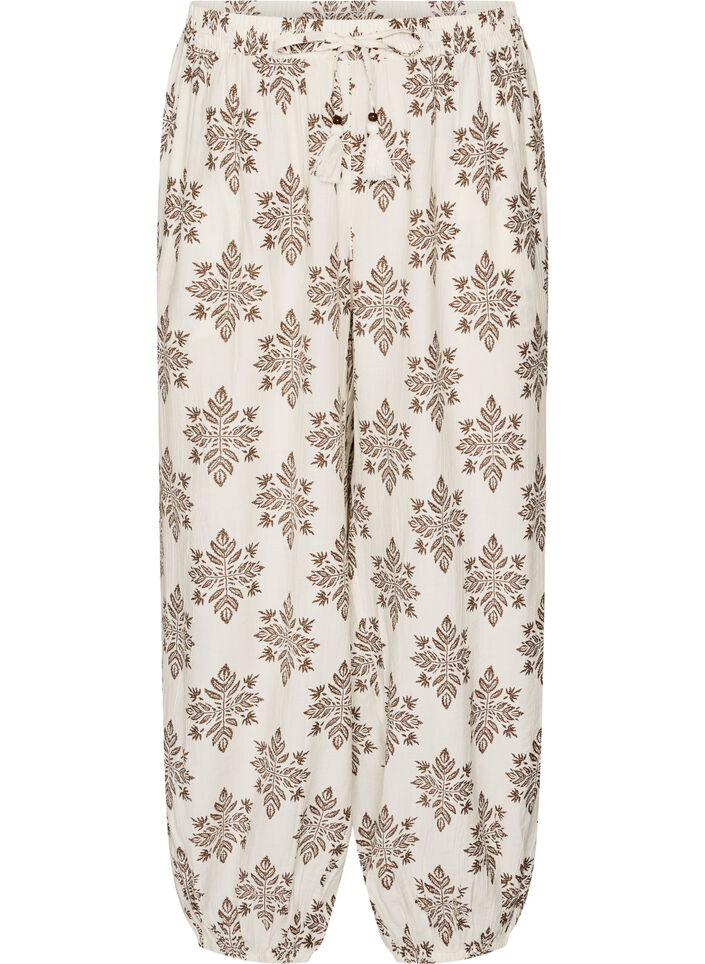 Pantalon ballon taille haute &agrave; motifs, Vanille, Packshot image number 0