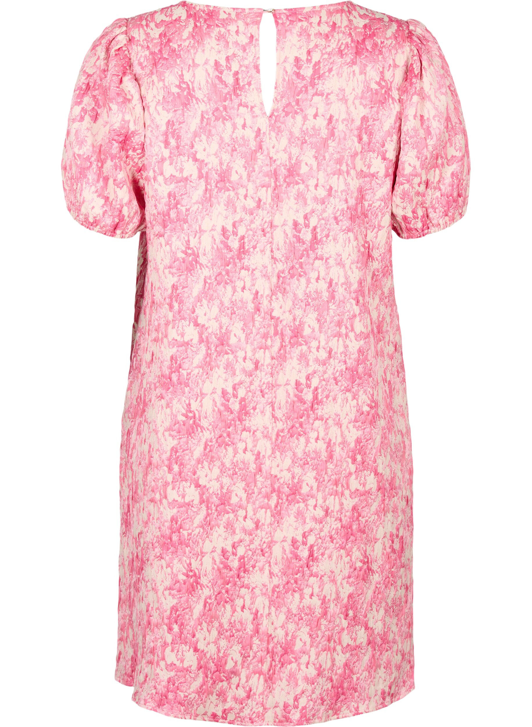 Zizzi Robe &agrave; manches courtes bouffantes, Chateau Rose AOP, Packshot image number 1