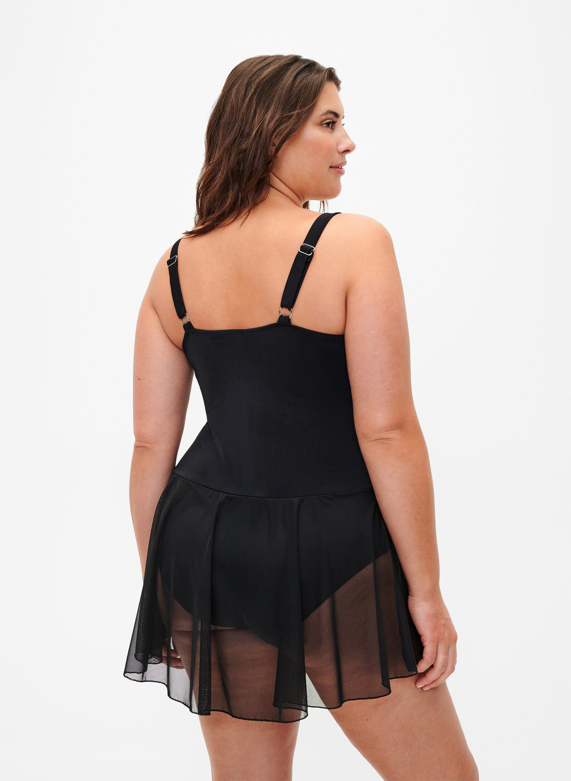 Zizzi Robe de bain avec drap&eacute; et jupe, Black, Model image number 1
