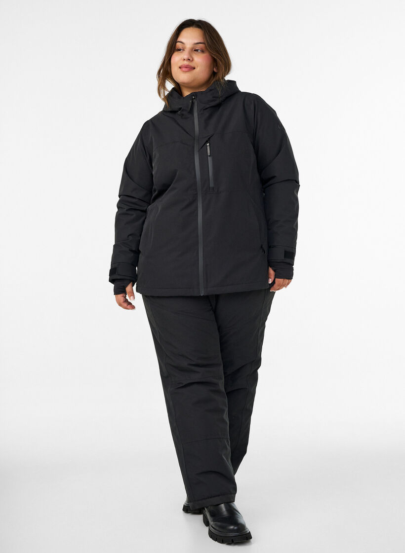 Veste de ski avec capuche et poches zipp&eacute;es, Noir, Model image number 1