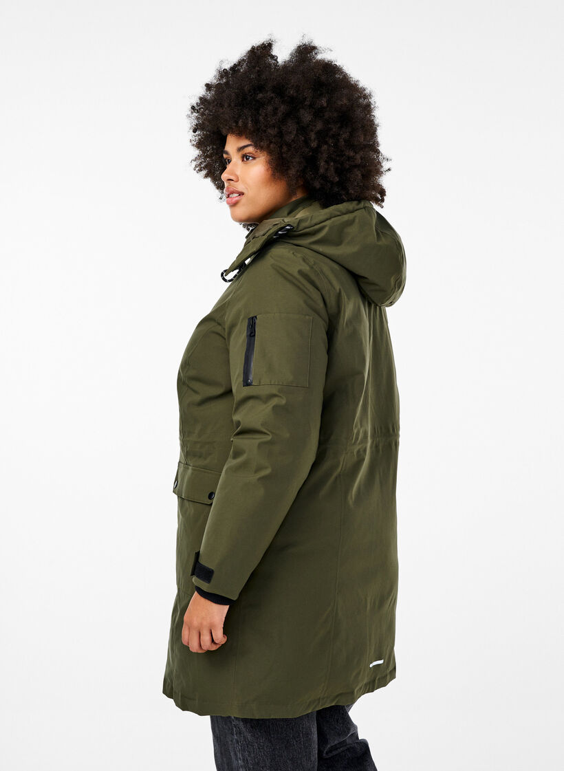 Veste d'hiver pratique avec capuche et poches, Vert foncé, Model image number 2
