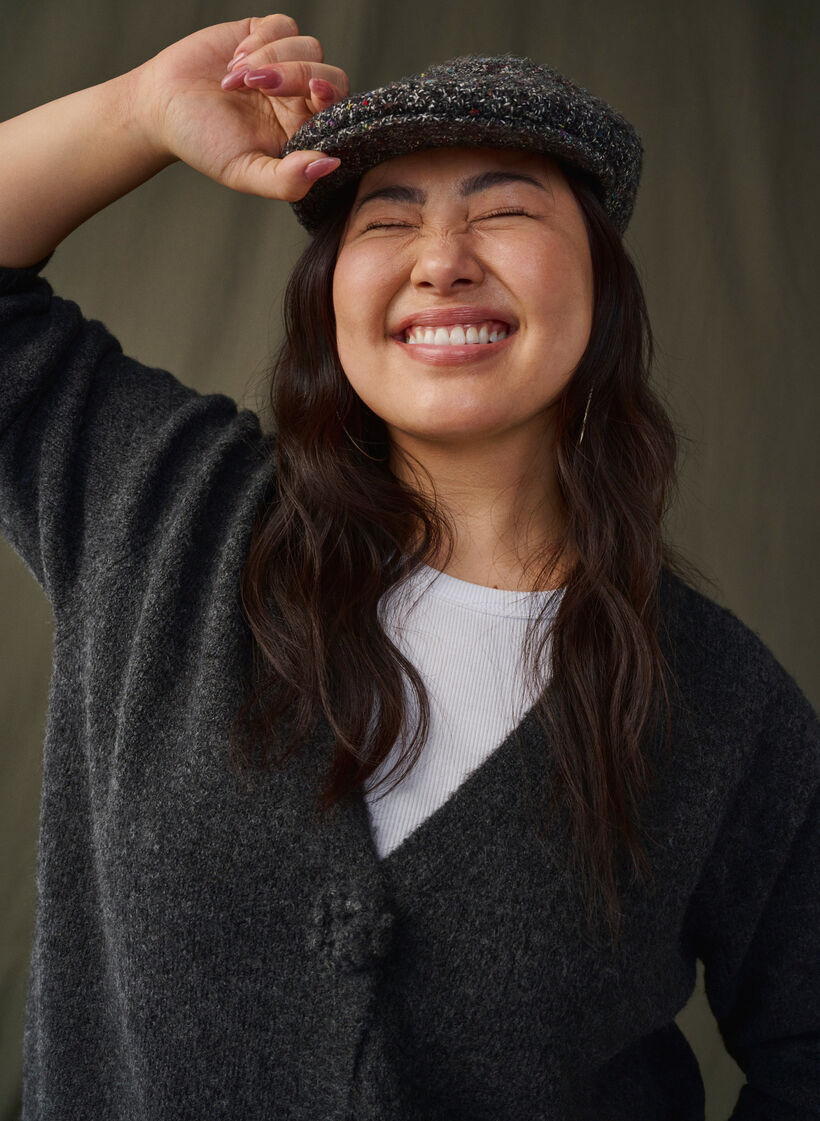 Cardigan court en tricot avec boutons en forme de fleurs, Dark Grey Melange, Image image number 0