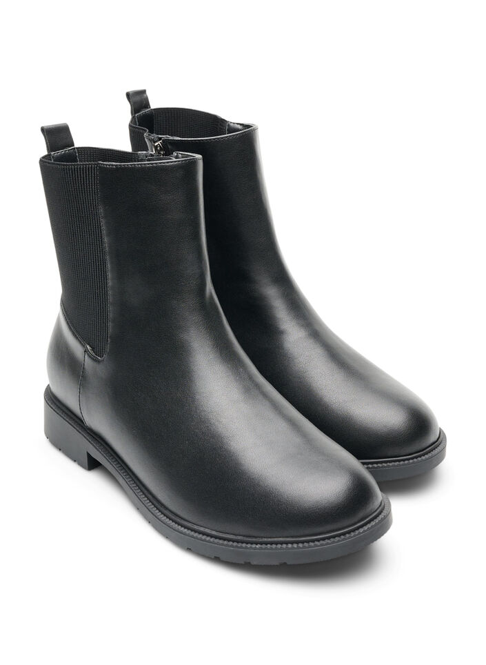 Bottine Chelsea en cuir avec panneau &eacute;lastique, Noir, Packshot image number 1