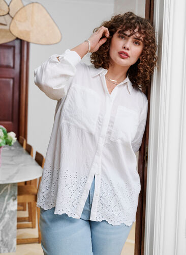Chemise en viscose avec broderie anglaise, Bright White, Image image number 0
