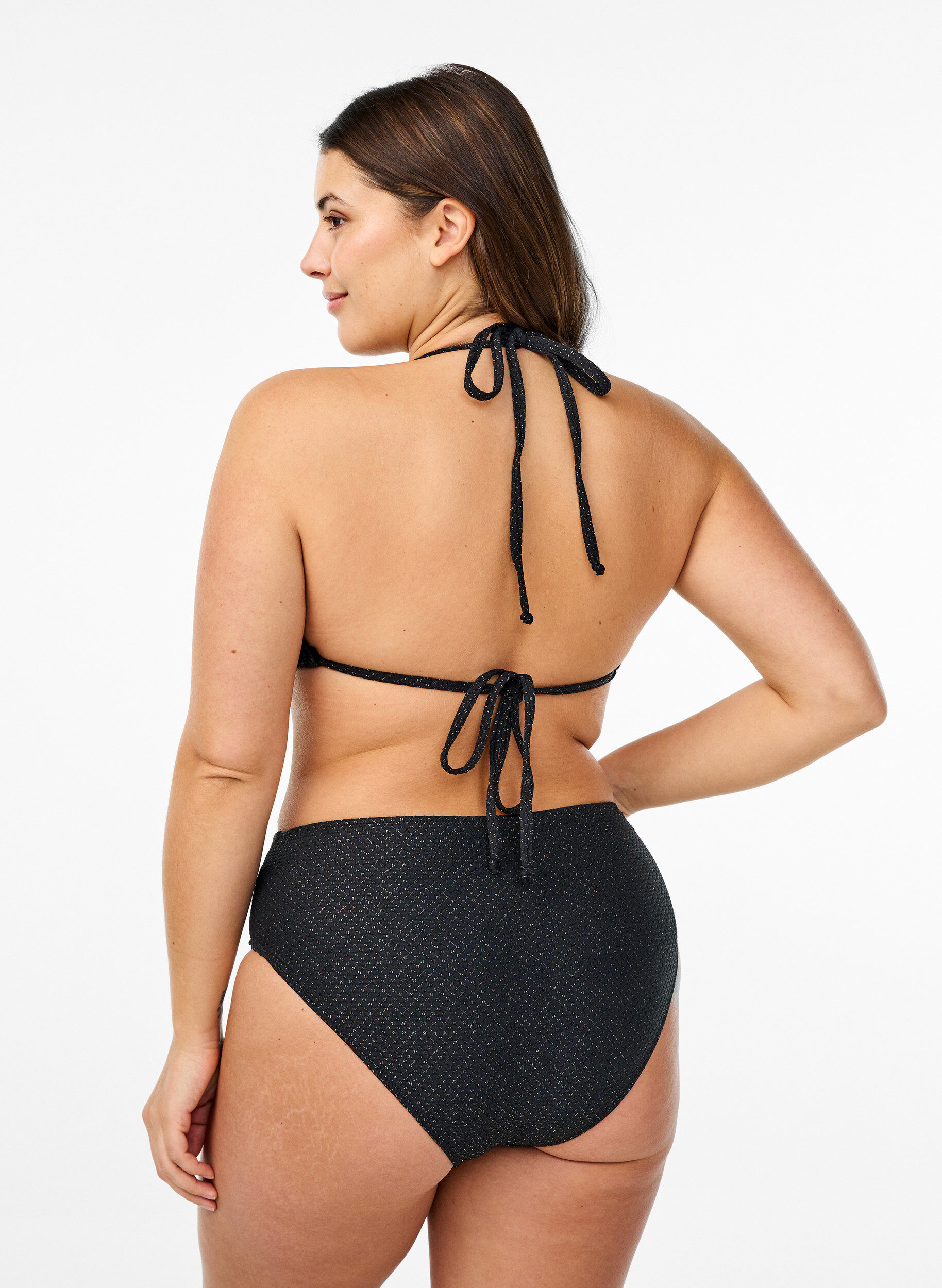 Zizzi Bas de bikini avec paillettes et coupe ta&iuml;, Noir, Model image number 1