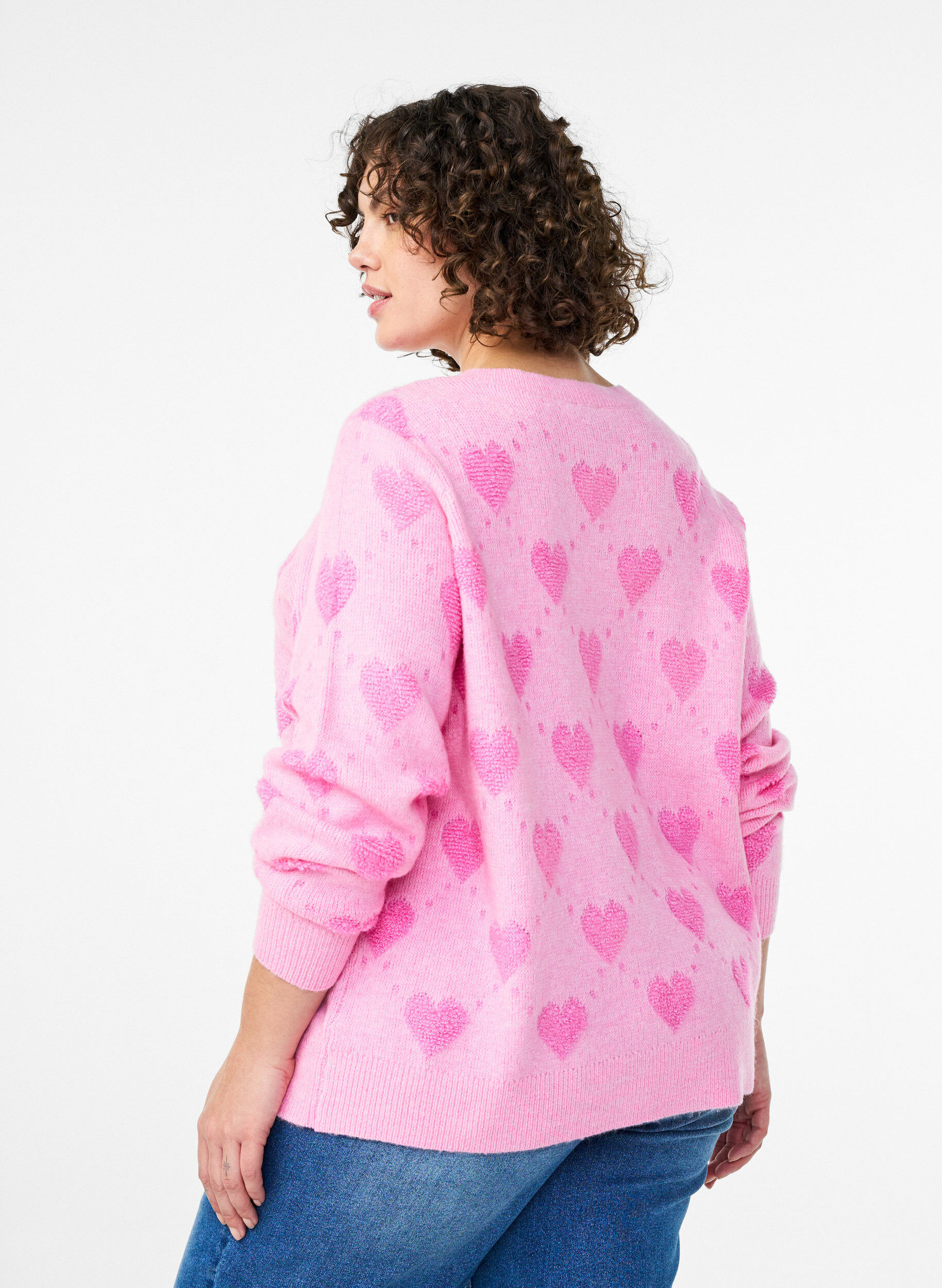 Zizzi Cardigan &agrave; c&oelig;urs et boutons dor&eacute;s, Rose, Model image number 2