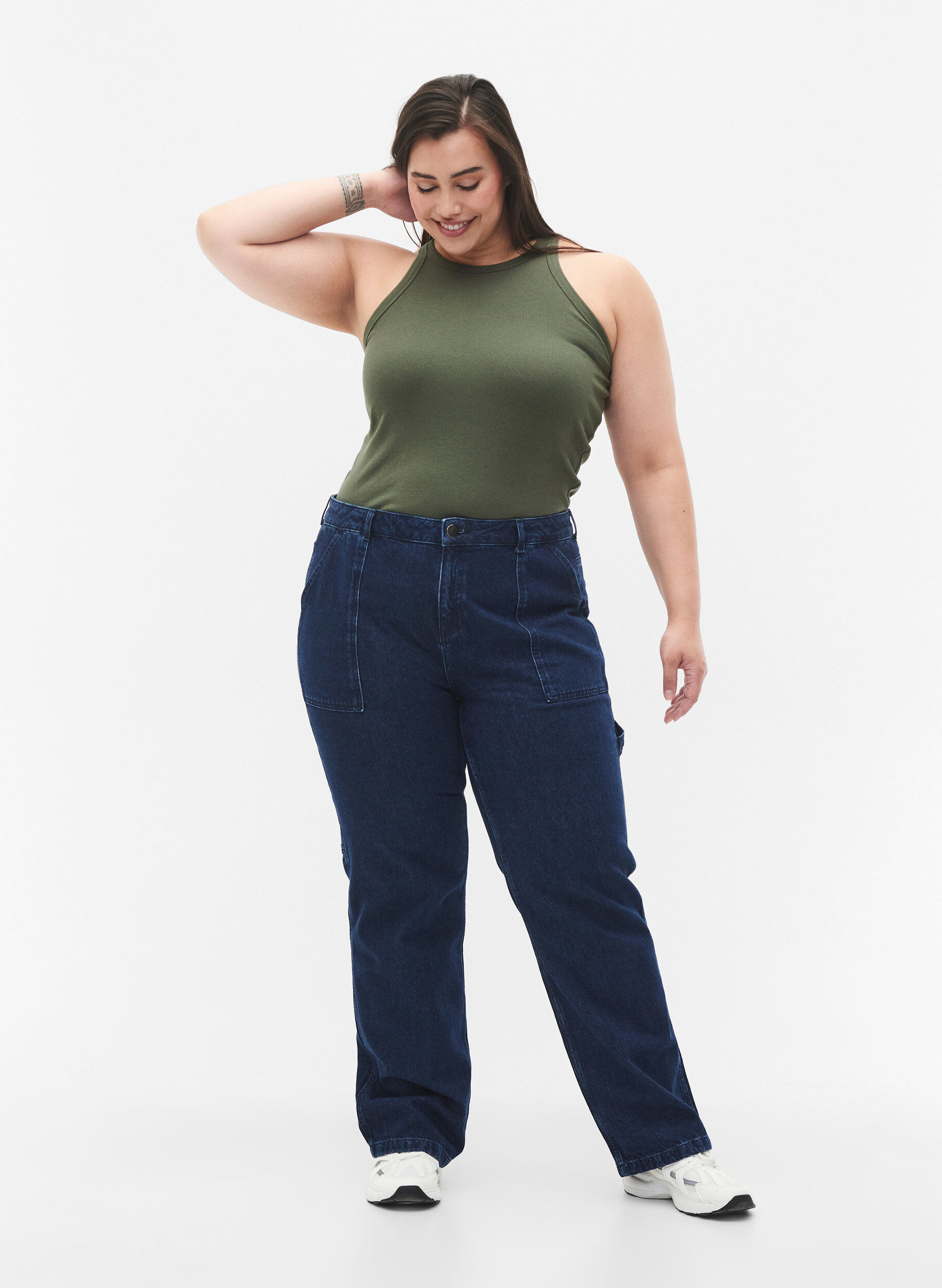 Zizzi Jeans Cargo Ajust&eacute; Droit, Dark blue, Model image number 0