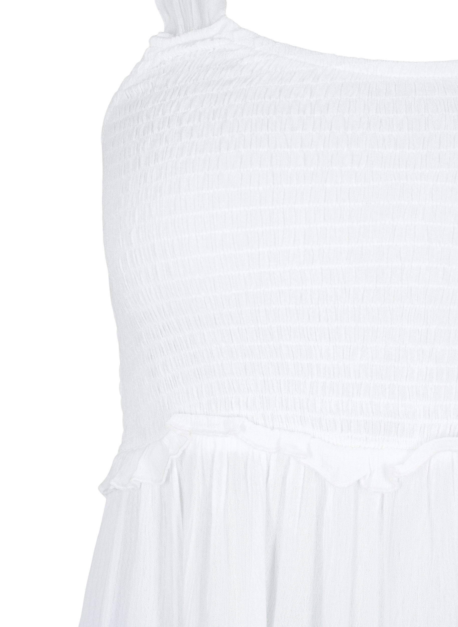 Zizzi Robe midi en viscose avec smock, Bright White, Packshot image number 2